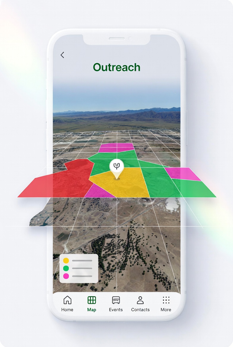 Outreach map interface showing streets and status
