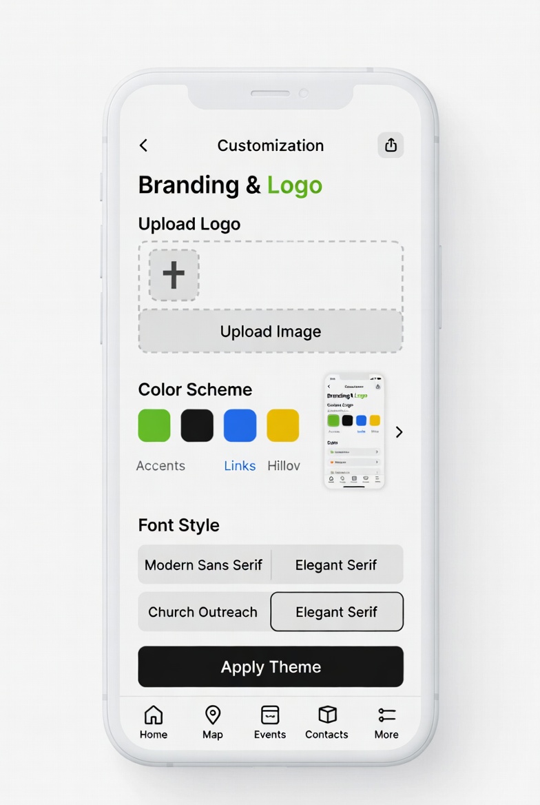 Custom church app branding example