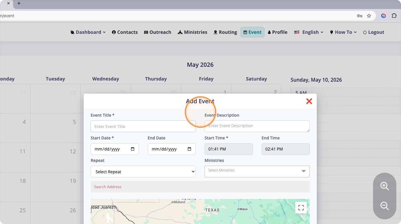 Enter Event Details in Pop-up