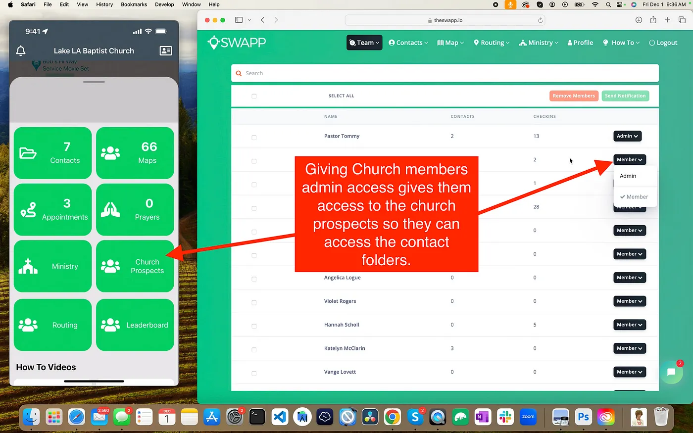 Church admin can view all tagged prospects across team members