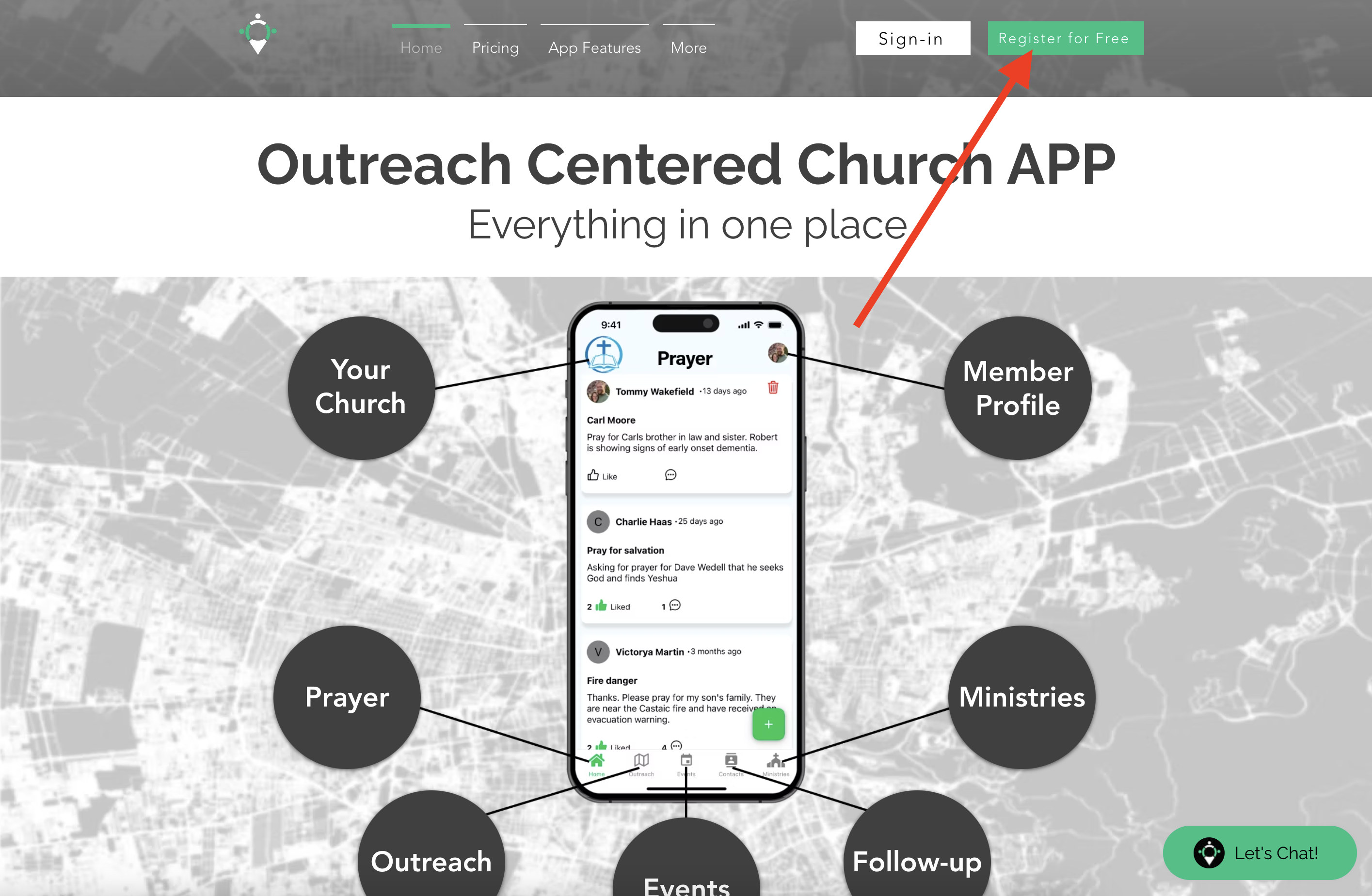 Custom Church APP Register for free home page and overview of in-app features in SWAPP