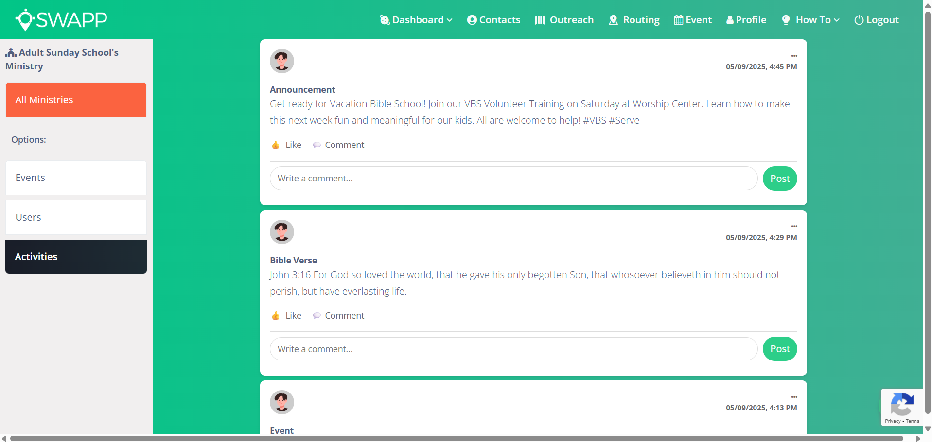 Ministry prayer feed for Custom church app